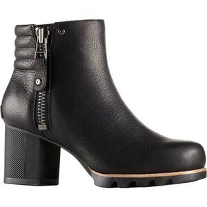 Sorel Danica Boot Moto Waterproof Leather Ankle Block Heel Side Zip Black 9